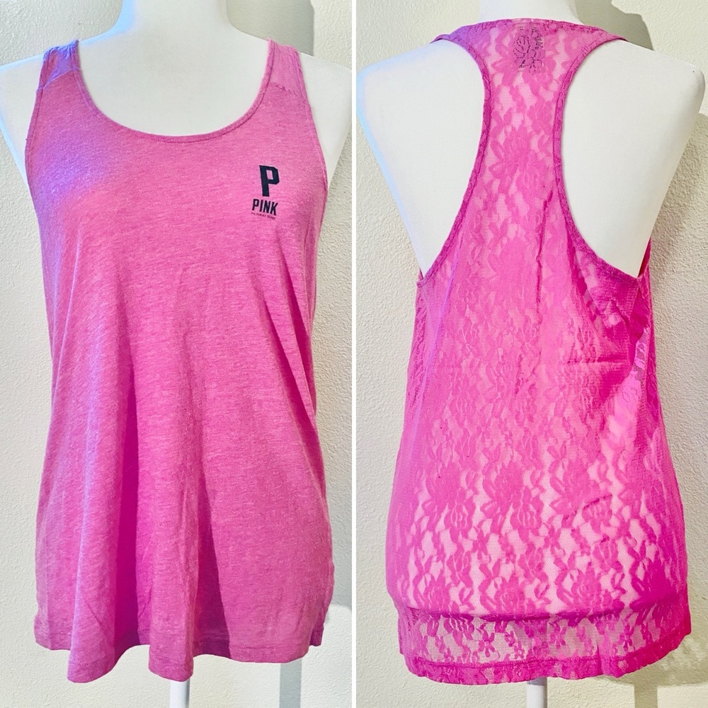 PINK Victoria's Secret Pink Lace Back Racerback Tank